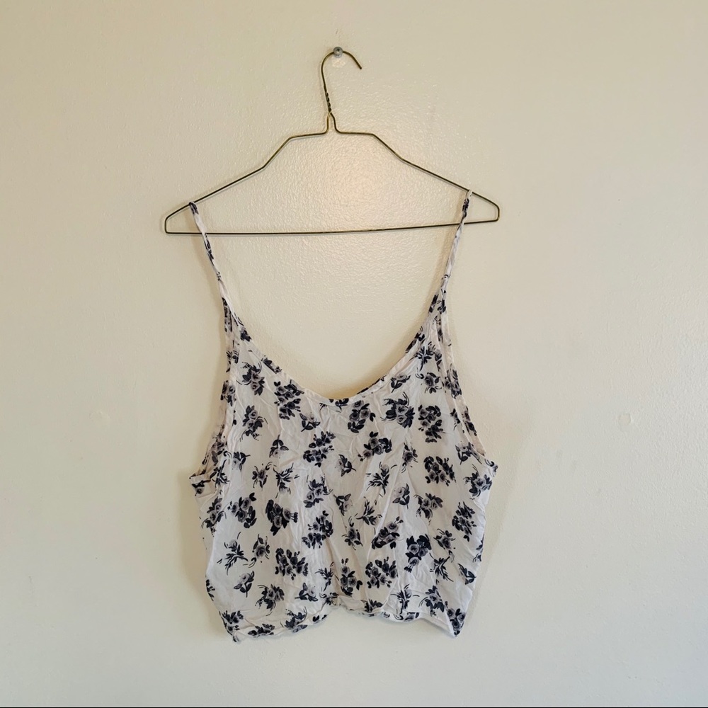 Brandy Melville White and Gray Floral Tank